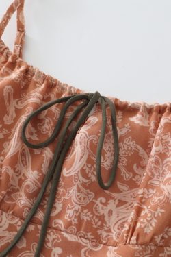 French-Style Orange Women's Dress with Straps, Printed, Elegant Vacation Look for Summer 2025