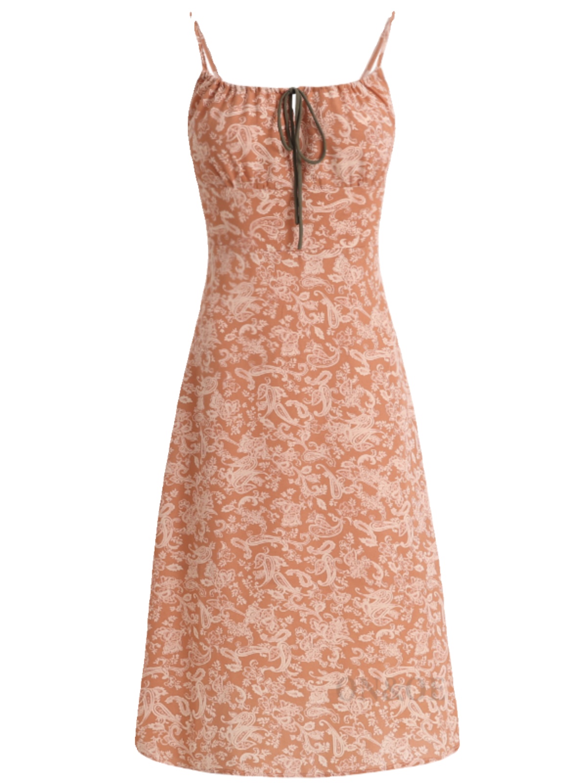 French-Style Orange Women's Dress with Straps, Printed, Elegant Vacation Look for Summer 2025 French-Style Orange Women's Dress with Straps, Printed, Elegant Vacation Look for Summer 2025