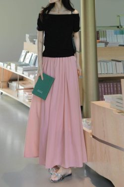 French-style Pink High-Waisted A-Line Midi Skirt, Luxury Pleated Casual Flared Skirt for Women, Spring Summer Fashion