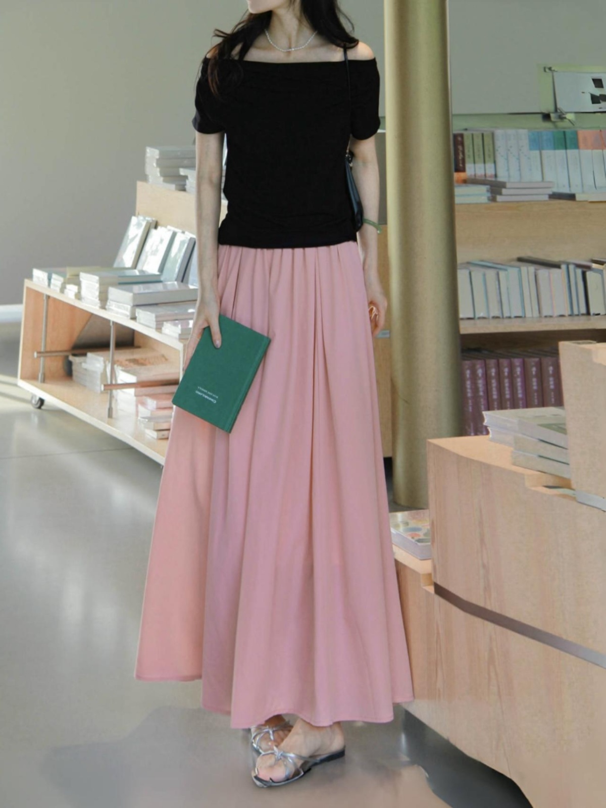 French-style Pink High-Waisted A-Line Midi Skirt, Luxury Pleated Casual Flared Skirt for Women, Spring Summer Fashion French-style Pink High-Waisted A-Line Midi Skirt, Luxury Pleated Casual Flared Skirt for Women, Spring Summer Fashion
