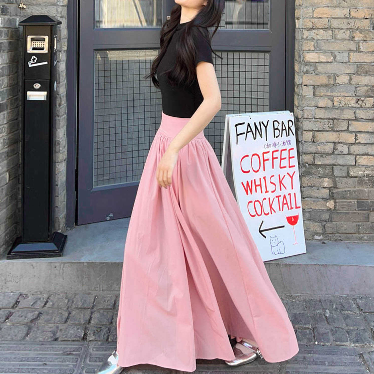 French-style Pink High-Waisted A-Line Midi Skirt, Luxury Pleated Casual Flared Skirt for Women, Spring Summer Fashion French-style Pink High-Waisted A-Line Midi Skirt, Luxury Pleated Casual Flared Skirt for Women, Spring Summer Fashion