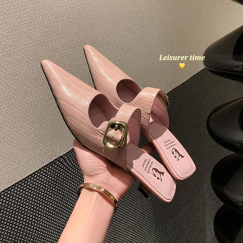 French Style Pointed Toe Kitten Heel Sandals for Women - Fashionable Closed Toe Half Slippers, Versatile 90s Inspired Footwear French Style Pointed Toe Kitten Heel Sandals for Women - Fashionable Closed Toe Half Slippers, Versatile 90s Inspired Footwear