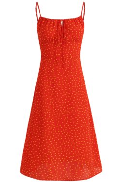 French Style Polka Dot Spaghetti Strap Long Red Dress for Summer 2025 - Vacation Essential, Slimming Fit for Women