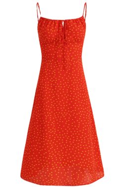 French Style Polka Dot Spaghetti Strap Long Red Dress for Summer 2025 - Vacation Essential, Slimming Fit for Women