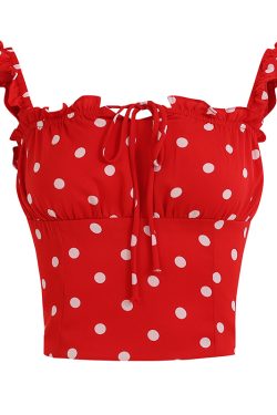French-Style Red Polka Dot Camisole Top for Women - 2025 Vacation Layering Essential