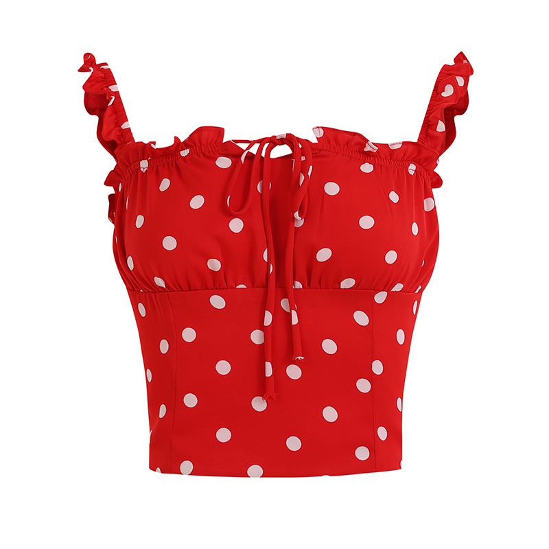 French-Style Red Polka Dot Camisole Top for Women - 2025 Vacation Layering Essential French-Style Red Polka Dot Camisole Top for Women - 2025 Vacation Layering Essential
