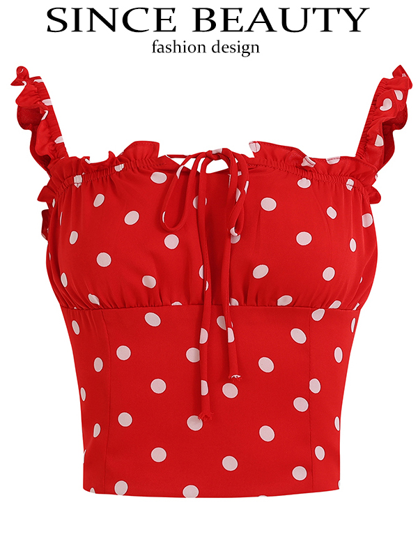 French-Style Red Polka Dot Camisole Top for Women - 2025 Vacation Layering Essential French-Style Red Polka Dot Camisole Top for Women - 2025 Vacation Layering Essential