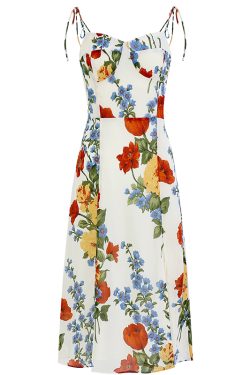 French-Style Sleeveless Printed Long White Dress for Women - Summer 2025 Slim Fit Vacation Fashion