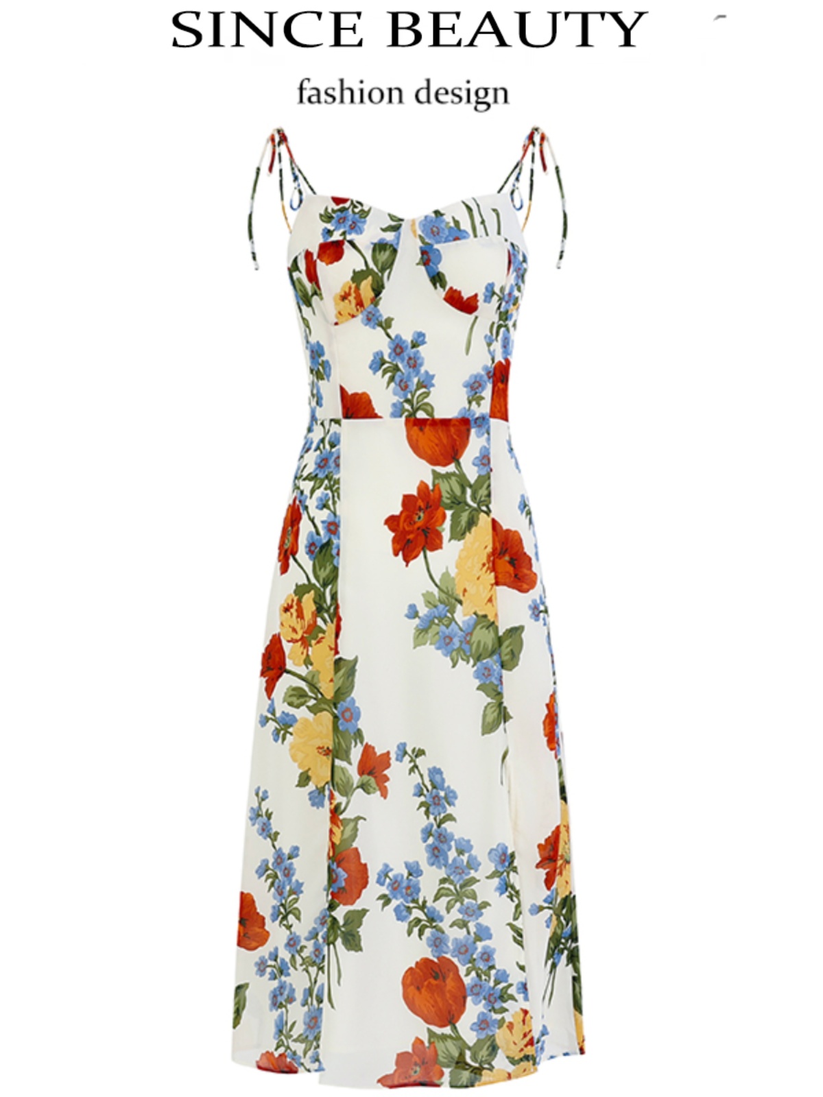 French-Style Sleeveless Printed Long White Dress for Women - Summer 2025 Slim Fit Vacation Fashion French-Style Sleeveless Printed Long White Dress for Women - Summer 2025 Slim Fit Vacation Fashion