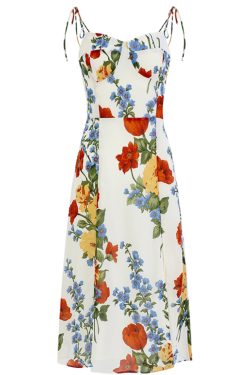 French-Style Sleeveless Printed Long White Dress for Women - Summer 2025 Slim Fit Vacation Fashion