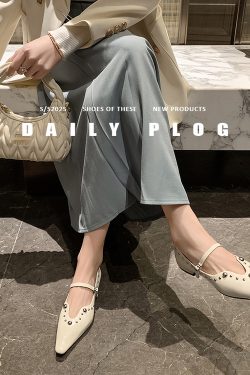 French-Style Studded Pointed Toe Stiletto High Heels Women's Genuine Leather Mary Jane Shoes - Chic Italian Fashion