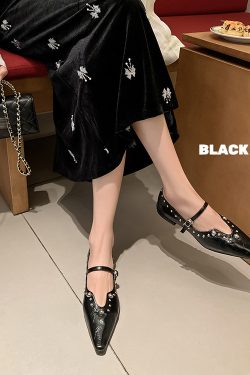 French-Style Studded Pointed Toe Stiletto High Heels Women's Genuine Leather Mary Jane Shoes - Chic Italian Fashion