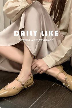 French-Style Studded Pointed Toe Stiletto High Heels Women's Genuine Leather Mary Jane Shoes - Chic Italian Fashion