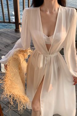 French-Style Ultra-Fairy Chiffon Bikini Cover-Up Cardigan for Women - Bali Seaside Vacation Sun Protection