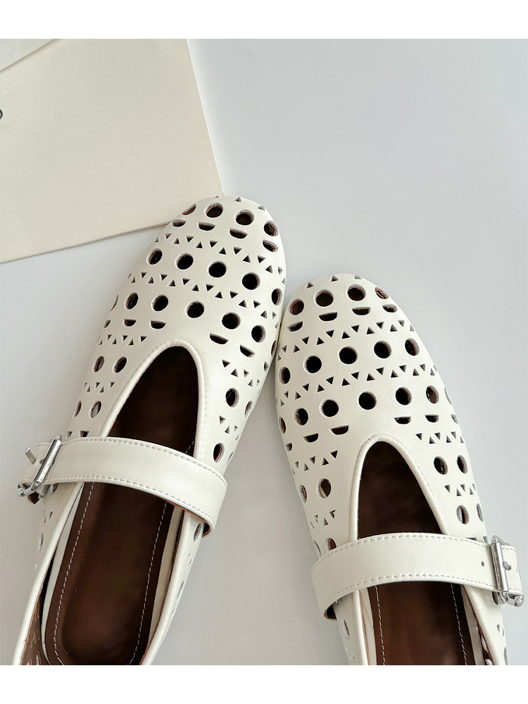 French Style Women's Sheepskin High-Heeled Sandals with Breathable Hollow Round Toe and Single Strap - Chic Summer Footwear French Style Women's Sheepskin High-Heeled Sandals with Breathable Hollow Round Toe and Single Strap - Chic Summer Footwear