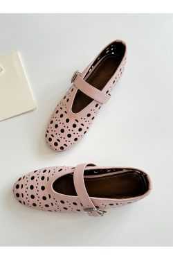 French Style Women's Sheepskin High-Heeled Sandals with Breathable Hollow Round Toe and Single Strap - Chic Summer Footwear