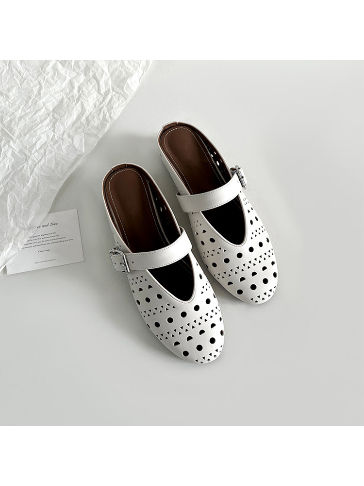 French Style Women's Sheepskin High-Heeled Sandals with Breathable Hollow Round Toe and Single Strap - Chic Summer Footwear French Style Women's Sheepskin High-Heeled Sandals with Breathable Hollow Round Toe and Single Strap - Chic Summer Footwear