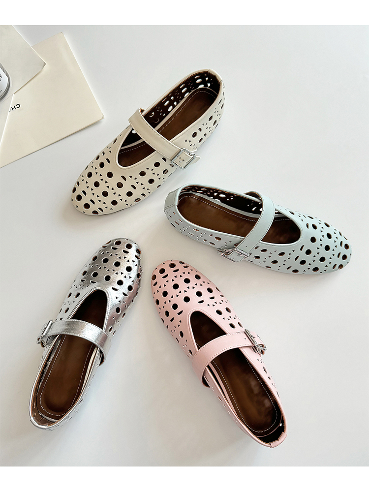 French Style Women's Sheepskin High-Heeled Sandals with Breathable Hollow Round Toe and Single Strap - Chic Summer Footwear French Style Women's Sheepskin High-Heeled Sandals with Breathable Hollow Round Toe and Single Strap - Chic Summer Footwear