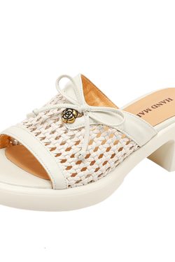 French Style Women's Thick-Soled Hollow Mesh High Heels - Comfortable Non-Fatigue Design, Perfect for Italian Corso Venezia Inspired Looks