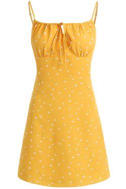 French Style Yellow Spaghetti Strap Dress for Women - Petite Summer Vacation Dress 2025