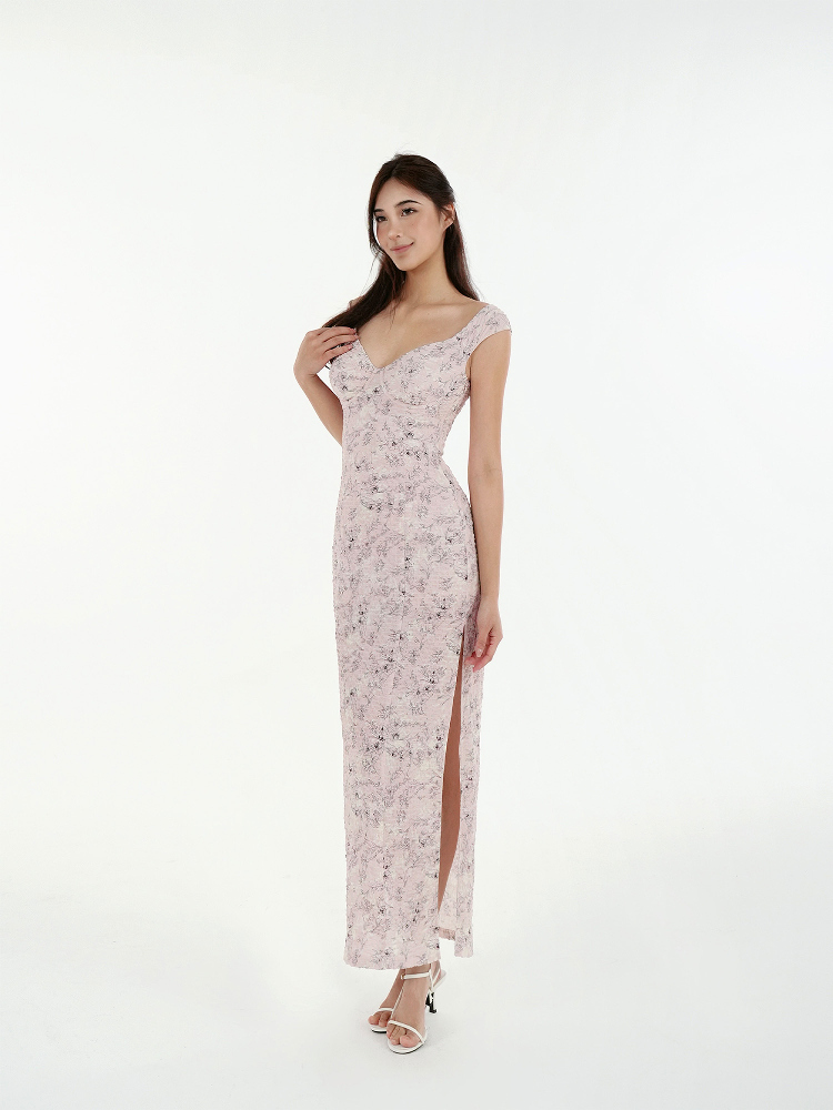 French V-Neck Fitted Split Printed Chiffon Long Dress - Elegant Summer Style, Perfect for 90s Inspired or Y2K Fashion French V-Neck Fitted Split Printed Chiffon Long Dress - Elegant Summer Style, Perfect for 90s Inspired or Y2K Fashion