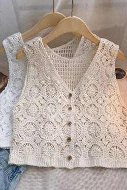 French V-Neck Sleeveless Lace Short Vest for Women - Slimming Summer Outerwear, Versatile Korean Style Top