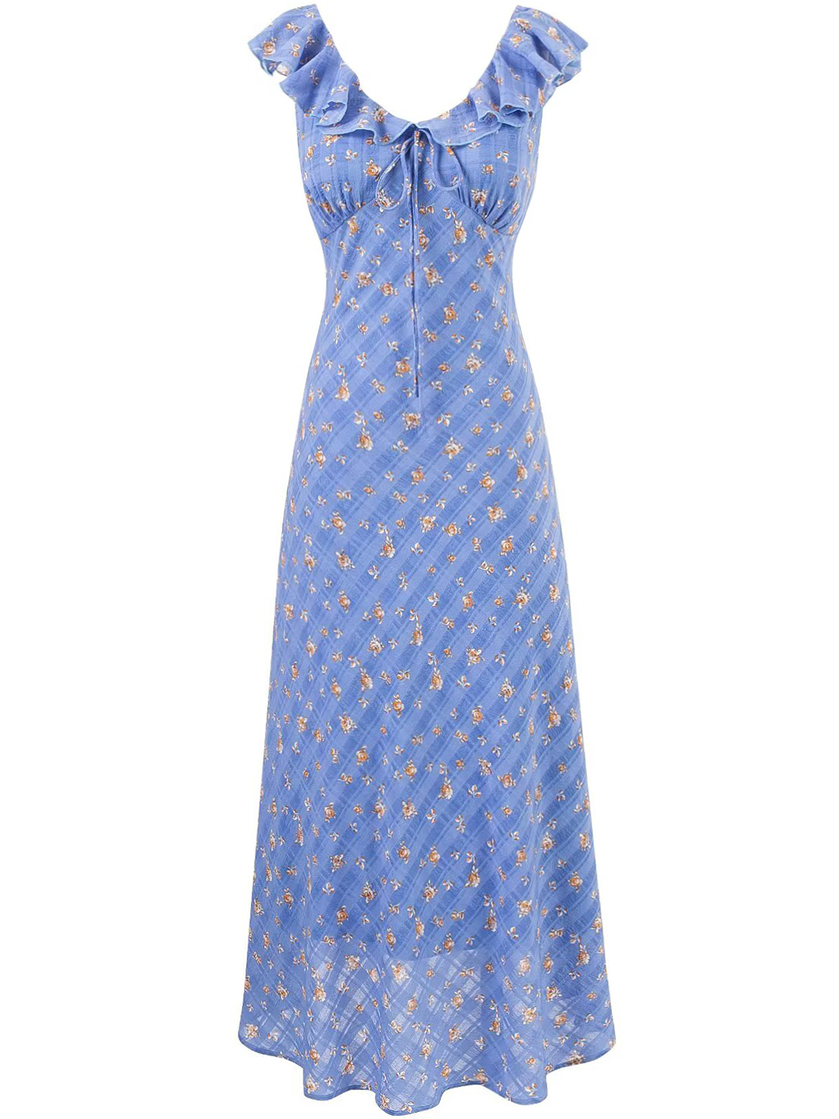 French Vintage Blue Floral Vacation Dress for Women - 2025 Summer Long Tea Break Style French Vintage Blue Floral Vacation Dress for Women - 2025 Summer Long Tea Break Style