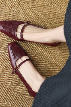 French Vintage Deer Print Genuine Leather One-Strap High-Heeled Shoes for Women - Elegant Chinese Artistic Style