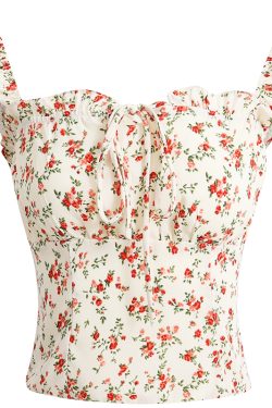 French Vintage Floral Spaghetti Strap Crop Top with Open Back - 2025 Summer Style, Boho Chic, Y2K Inspired