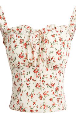 French Vintage Floral Spaghetti Strap Crop Top with Open Back - 2025 Summer Style, Boho Chic, Y2K Inspired