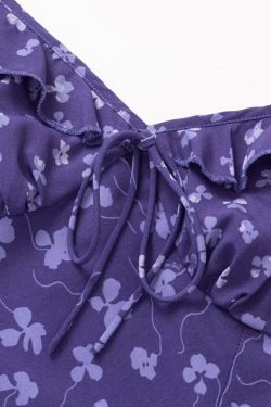 French Vintage Floral V-Neck Ruffled Slip Dress - 2025 Summer A-Line Short Skirt, Perfect for Y2K and 90s Inspired Looks