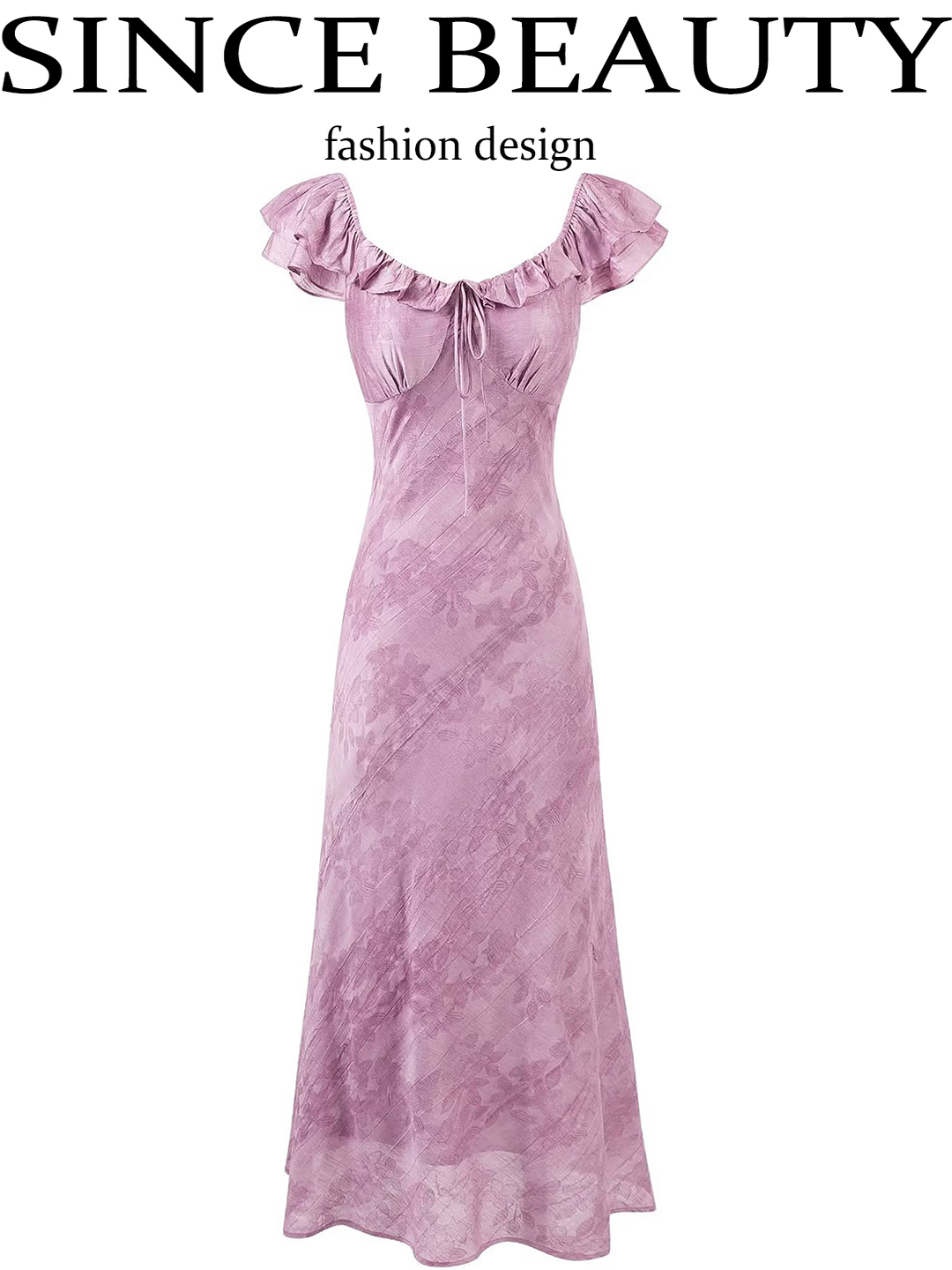 French Vintage Purple Jacquard Dress for Women - 2025 Summer Flying Sleeve Long Dress in 90s Inspired Style French Vintage Purple Jacquard Dress for Women - 2025 Summer Flying Sleeve Long Dress in 90s Inspired Style