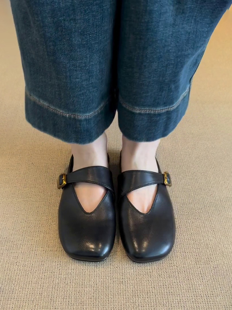 French Vintage Sheepskin Half Slippers for Women - Versatile Spring Flat Round-Toe Outdoor Slippers French Vintage Sheepskin Half Slippers for Women - Versatile Spring Flat Round-Toe Outdoor Slippers