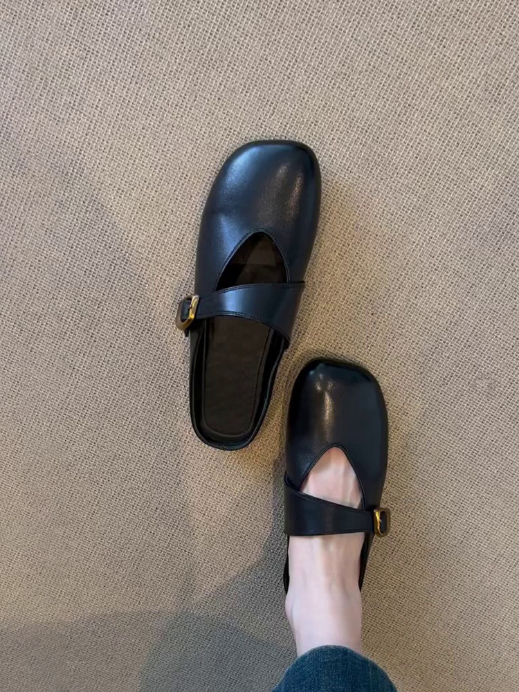 French Vintage Sheepskin Half Slippers for Women - Versatile Spring Flat Round-Toe Outdoor Slippers French Vintage Sheepskin Half Slippers for Women - Versatile Spring Flat Round-Toe Outdoor Slippers