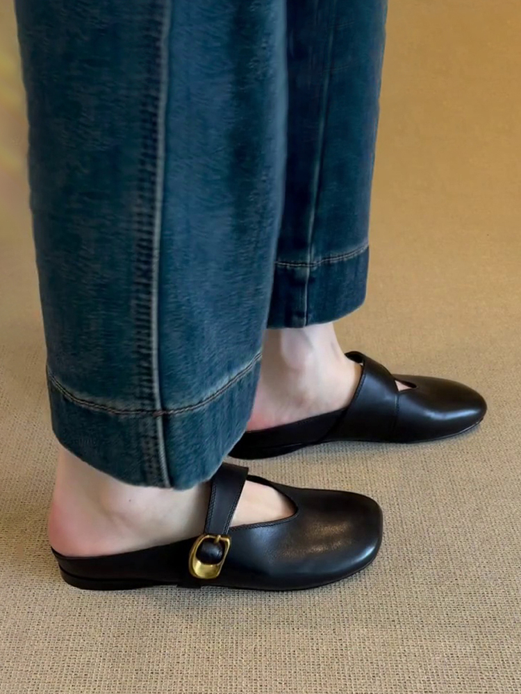 French Vintage Sheepskin Half Slippers for Women - Versatile Spring Flat Round-Toe Outdoor Slippers French Vintage Sheepskin Half Slippers for Women - Versatile Spring Flat Round-Toe Outdoor Slippers