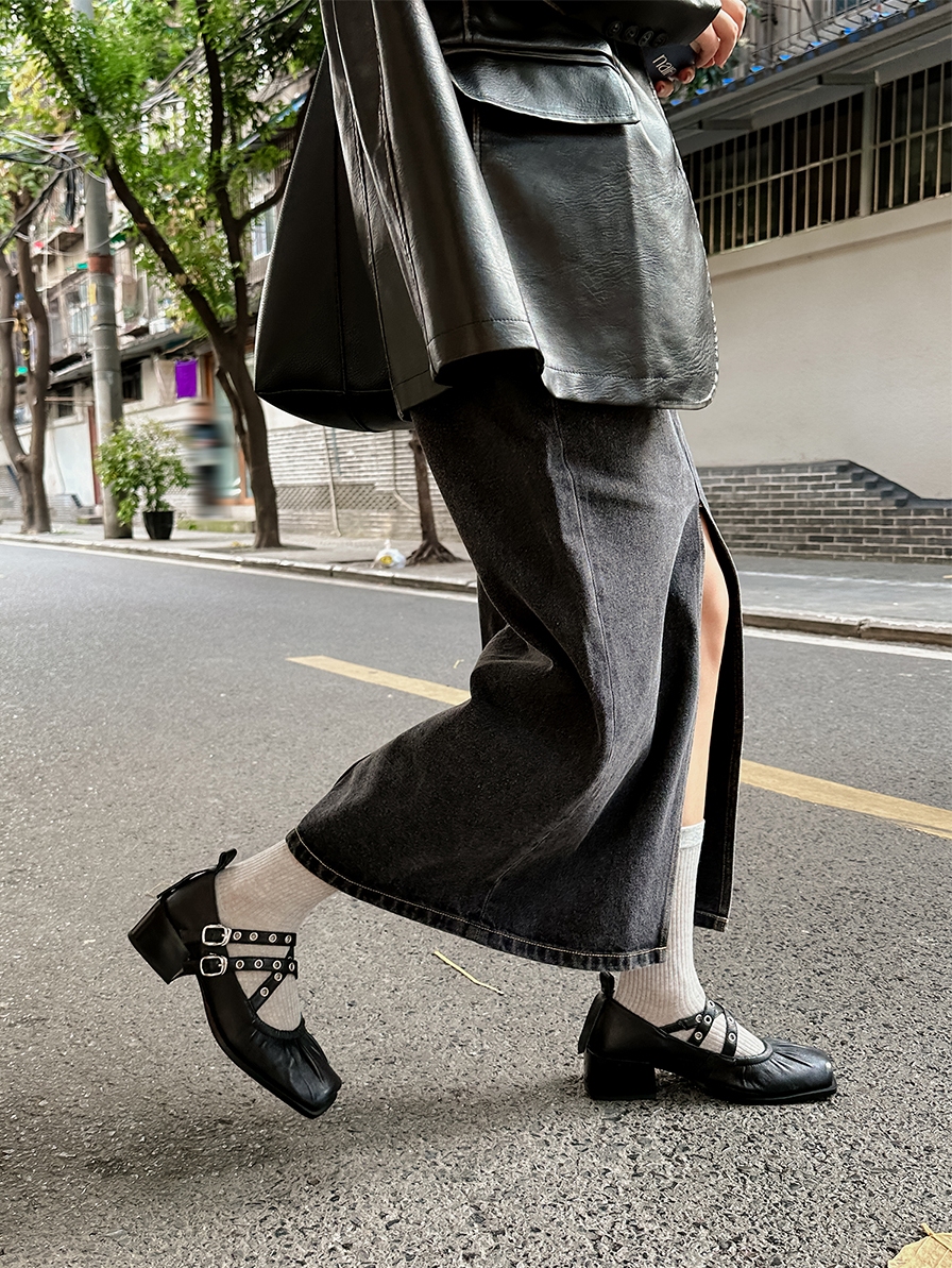 French Vintage Sheepskin Square-Toe Ballet Shoes for Women, Chunky Heels Cross-Strap Mary Janes, Genuine Leather Flats French Vintage Sheepskin Square-Toe Ballet Shoes for Women, Chunky Heels Cross-Strap Mary Janes, Genuine Leather Flats