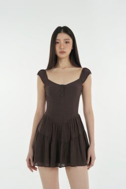 French Vintage Slim Fit Open Button Dress - Timeless Style with Elegant Detailing, Perfect for Chic Outfits and Special Occasions