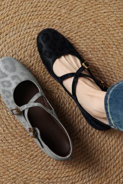 French Vintage Style Genuine Leather Cross Strap Flat Mary Jane Shoes for Women - Round Toe, Shallow Mouth, Perfect for Spring