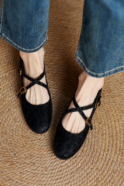 French Vintage Style Genuine Leather Cross Strap Flat Mary Jane Shoes for Women - Round Toe, Shallow Mouth, Perfect for Spring