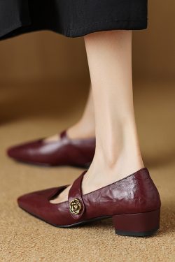 French Vintage Style Square-Toe Mary Jane Shoes with Chunky Low Heels - Italian Designer Inspired, Retro Fashion Footwear