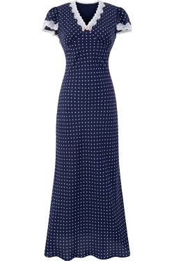 French Vintage V-Neck Polka Dot Long Vacation Dress for Women - 2025 Summer Style, Perfect for 90s Inspired Looks