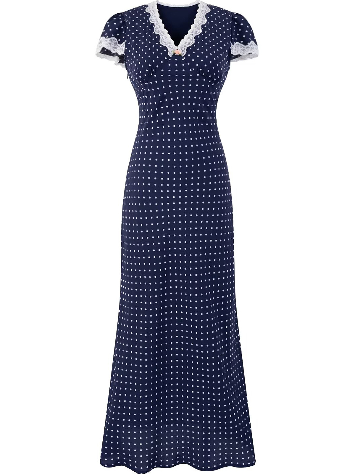 French Vintage V-Neck Polka Dot Long Vacation Dress for Women - 2025 Summer Style, Perfect for 90s Inspired Looks French Vintage V-Neck Polka Dot Long Vacation Dress for Women - 2025 Summer Style, Perfect for 90s Inspired Looks