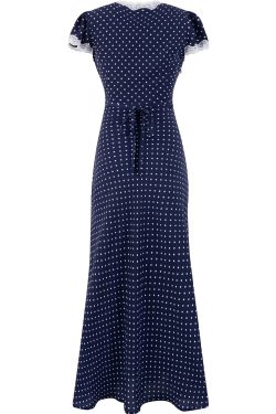 French Vintage V-Neck Polka Dot Long Vacation Dress for Women - 2025 Summer Style, Perfect for 90s Inspired Looks