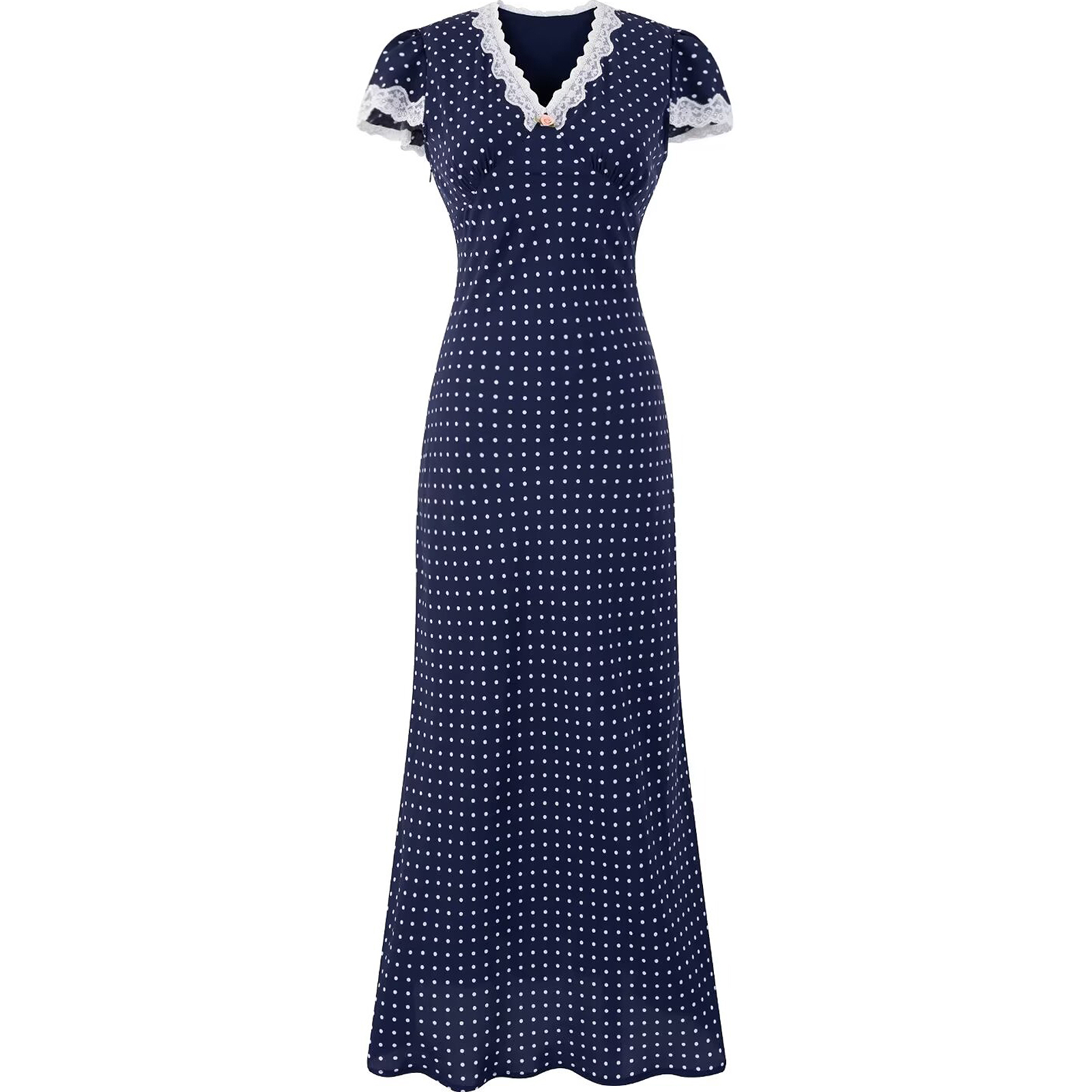 French Vintage V-Neck Polka Dot Long Vacation Dress for Women - 2025 Summer Style, Perfect for 90s Inspired Looks French Vintage V-Neck Polka Dot Long Vacation Dress for Women - 2025 Summer Style, Perfect for 90s Inspired Looks