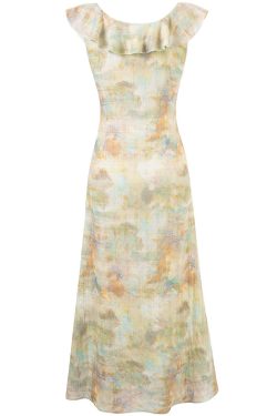 French Vintage V-Neck Ruffled Gradient Printed Dress for Women - Summer 2025 Long Skirt, Boho Chic Style