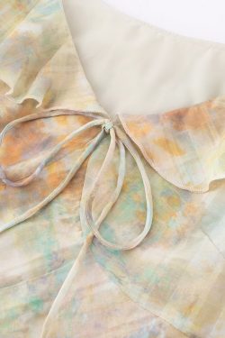 French Vintage V-Neck Ruffled Gradient Printed Dress for Women - Summer 2025 Long Skirt, Boho Chic Style