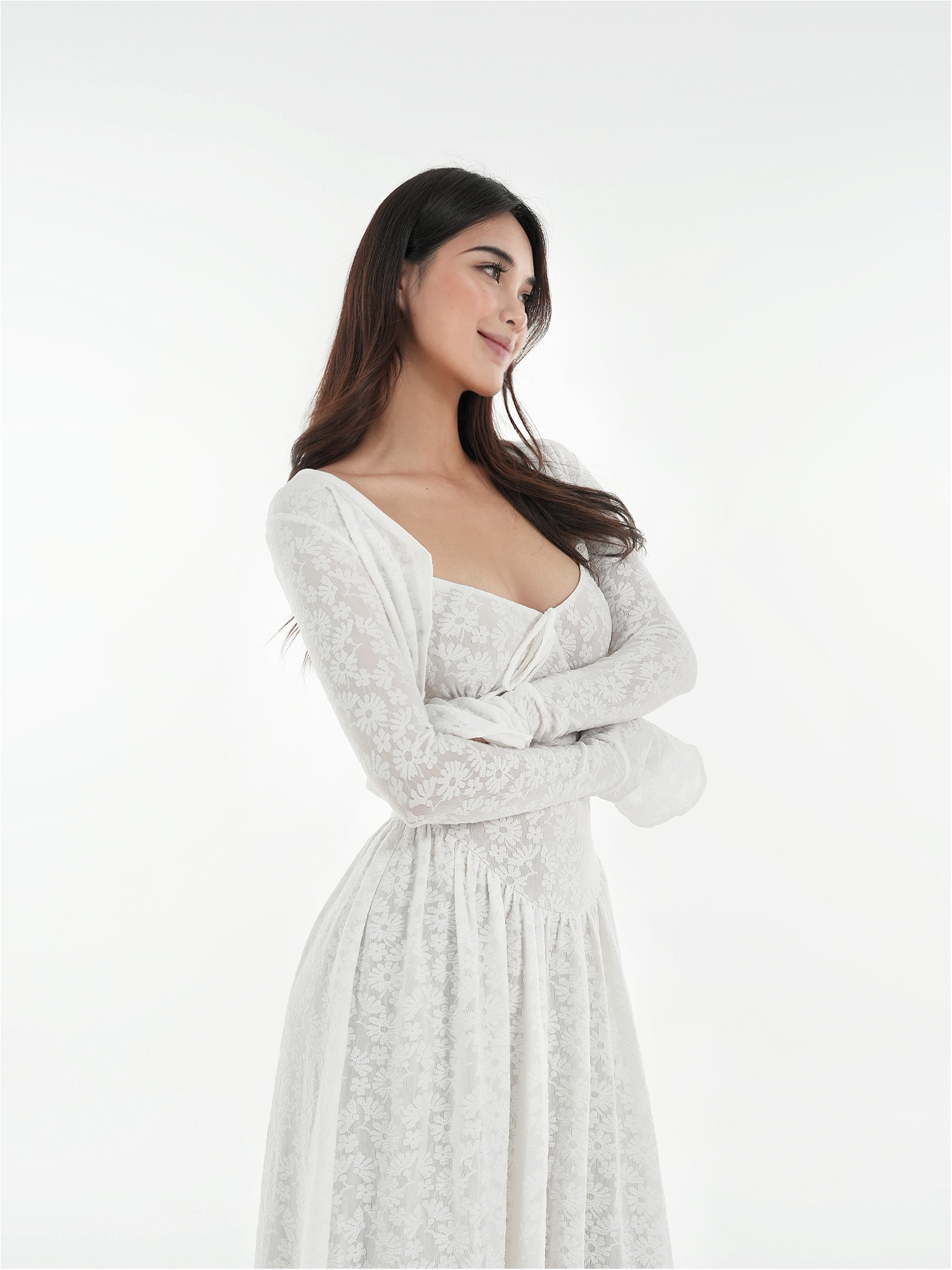 French White Lace Stretch Jacquard Cami Long Dress Set - Elegant Layered Look, Perfect for 90s and Y2K Fashion Lovers French White Lace Stretch Jacquard Cami Long Dress Set - Elegant Layered Look, Perfect for 90s and Y2K Fashion Lovers