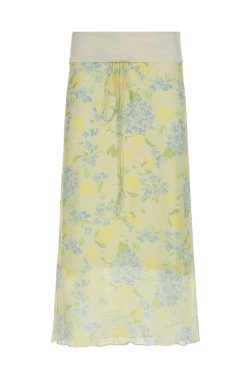 Fresh Dopamine Floral Bodycon Skirt - Women's Low Waist Lace-Up Mesh Straight Skirt - Trendy Y2K Style