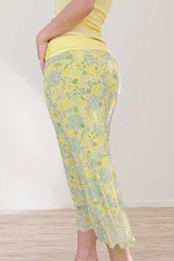 Fresh Dopamine Floral Bodycon Skirt - Women's Low Waist Lace-Up Mesh Straight Skirt - Trendy Y2K Style