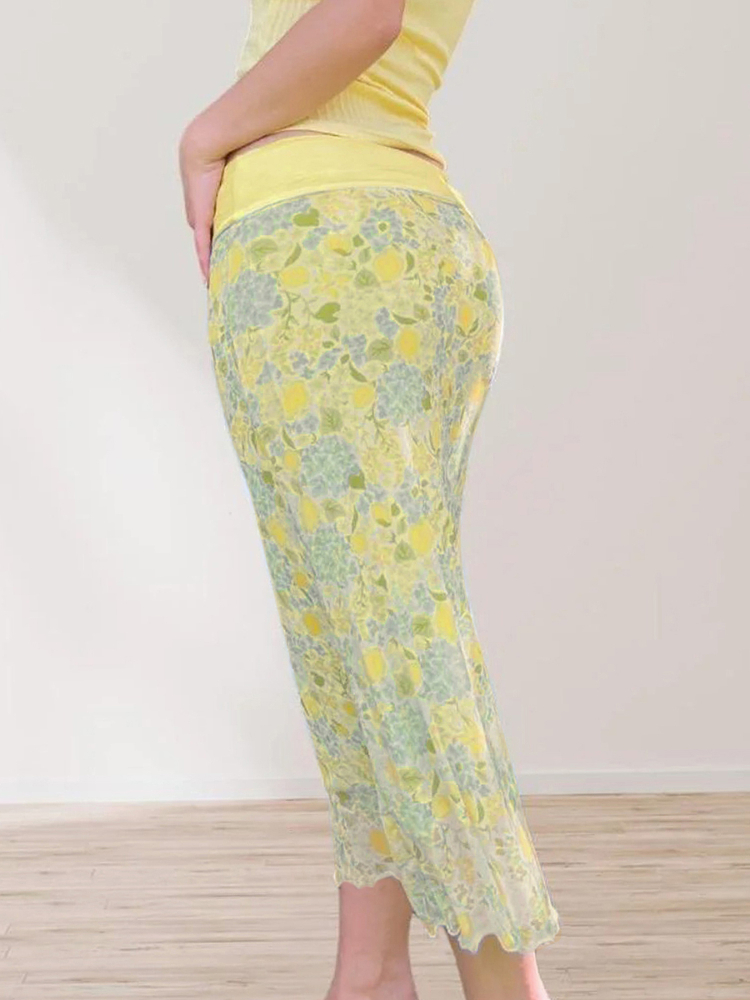 Fresh Dopamine Floral Bodycon Skirt - Women's Low Waist Lace-Up Mesh Straight Skirt - Trendy Y2K Style Fresh Dopamine Floral Bodycon Skirt - Women's Low Waist Lace-Up Mesh Straight Skirt - Trendy Y2K Style